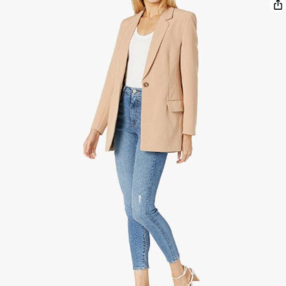 NWT The Drop Women's Machine Washable Blake Long Blazer, Cream Tan, Small